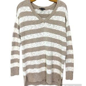 American Eagle Outfitters Striped Sweater  drop shoulder high low v neck SW1